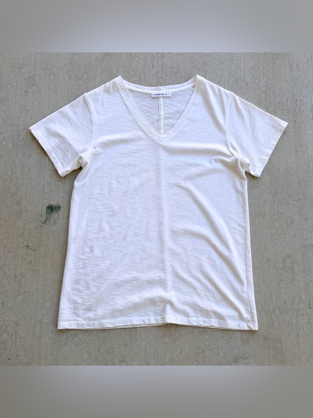 American Giant V Neck T Shirt Men Size Large Heather White Supima Cotton USA